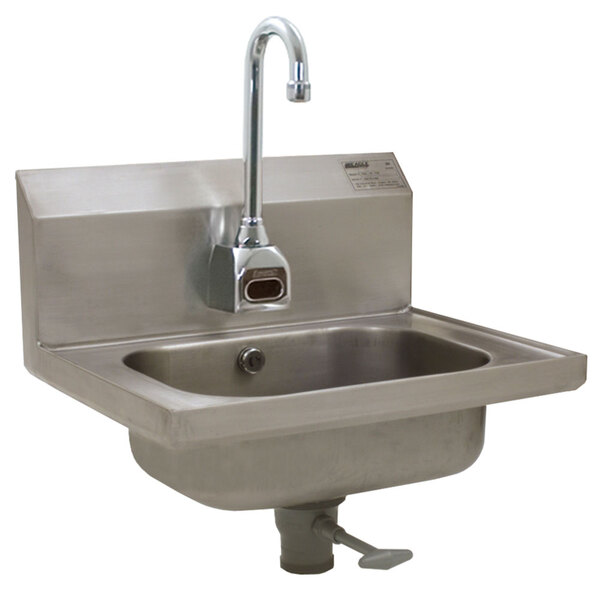 Eagle Group HSA-10-FOE Electronic Hand Sink with Gooseneck Faucet, Basket Drain, Polymer Lever Drain, and Overflow