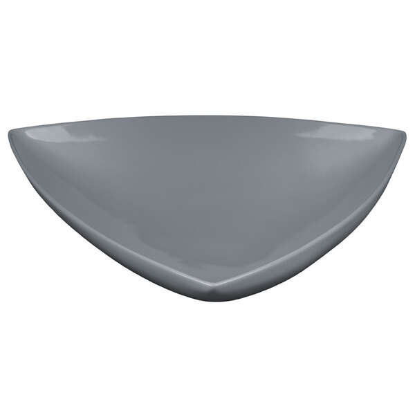 A grey triangle shaped Tablecraft display bowl.