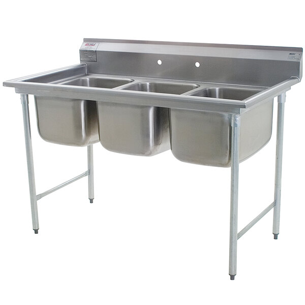 Eagle Group 314-16-3 Three Compartment Stainless Steel Commercial Sink without Drainboards - 58 3/4"