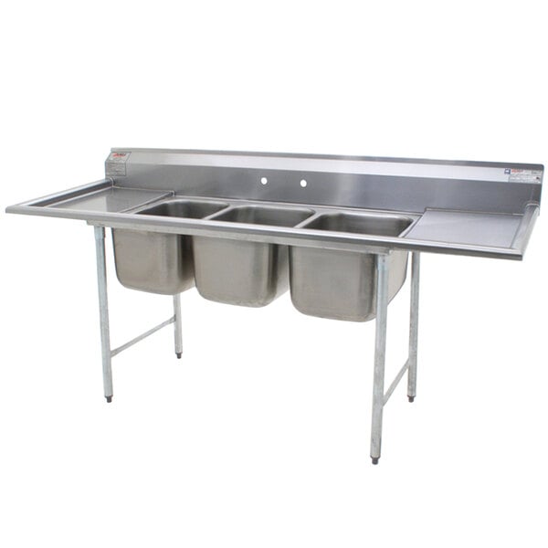 Eagle Group 414-16-3-18 Three 16" Bowl Stainless Steel Commercial Compartment Sink with Two 18" Drainboards