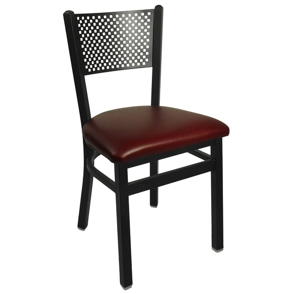 BFM Seating Polk Sand Black Steel Side Chair with 2" Burgundy Vinyl Seat