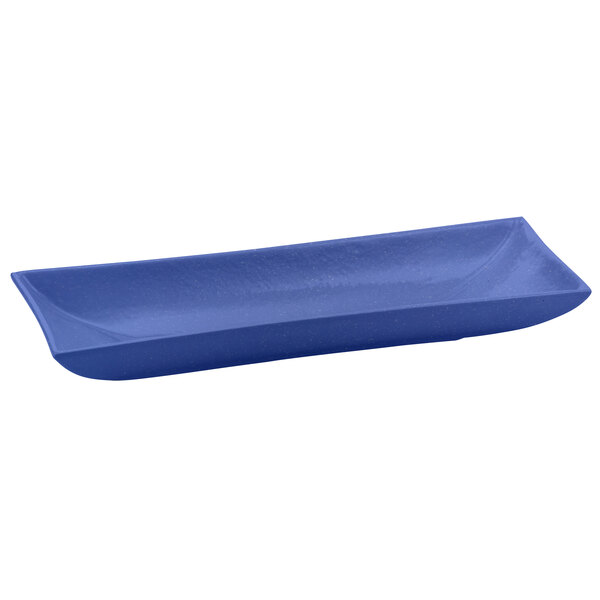 A blue rectangular Tablecraft cast aluminum serving platter.