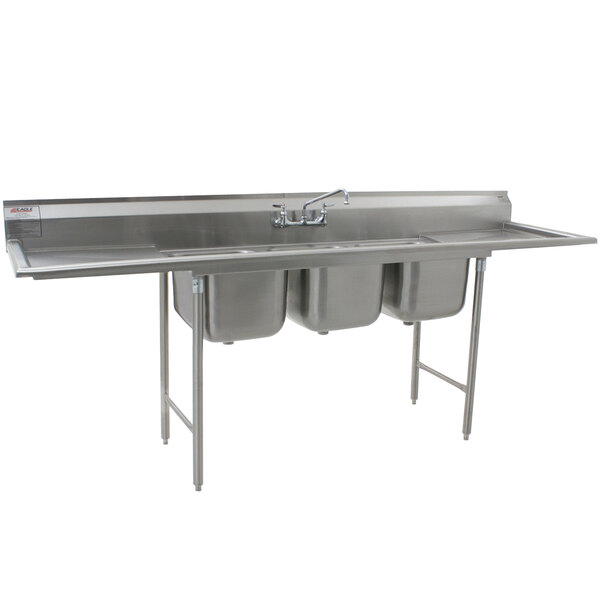 Eagle Group 414-16-3-24 Three 20" x 16" Bowl Stainless Steel Commercial Compartment Sink with Two Drainboards