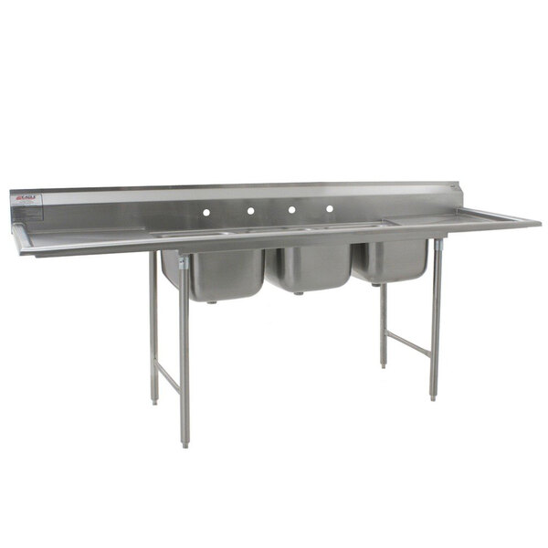 Eagle Group 414-18-3-18 Three 18" Bowl Stainless Steel Commercial Compartment Sink with Two 18" Drainboards