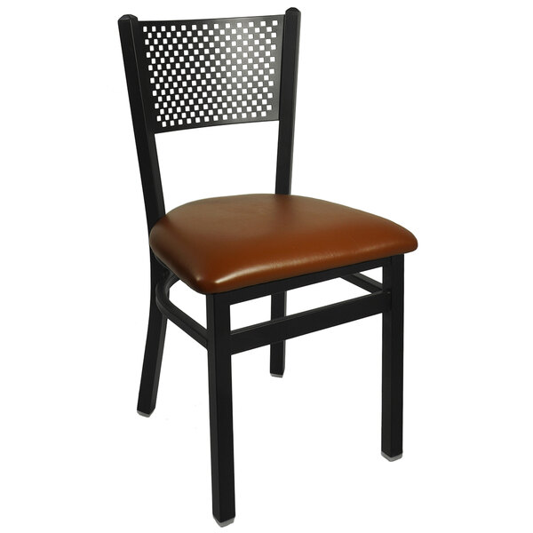 BFM Seating Polk Sand Black Steel Side Chair with 2" Light Brown Vinyl Seat