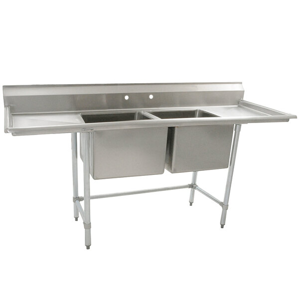 A stainless steel Eagle Group two compartment sink with two 20" x 20" bowls.