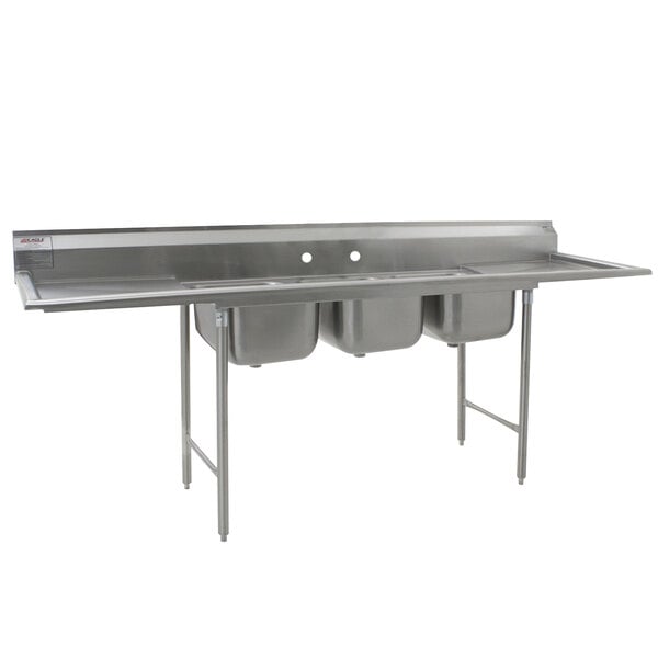 Eagle Group 412-16-3-24 Three 16" Bowl Stainless Steel Commercial Compartment Sink with Two 24" Drainboards