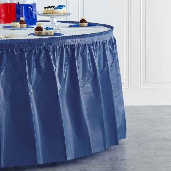 Creative Converting 10036 14' x 29" Navy Blue Plastic Table Skirt
