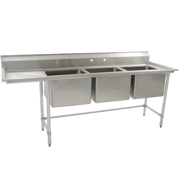 Eagle Group S16-20-3-18 Three 20" x 20" Bowl Stainless Steel Fabricated Compartment Sink with One 18" Drainboard