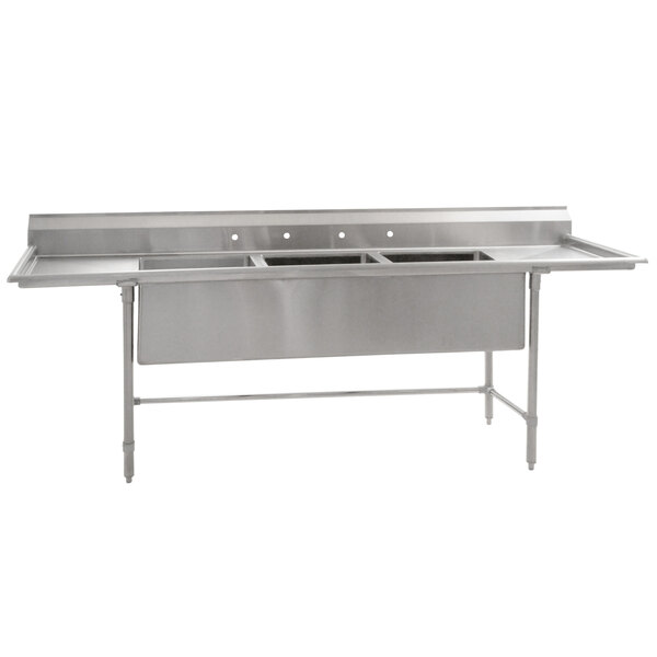 Eagle Group S14-28-3-18-SL Three 28" x 20" Bowl Stainless Steel Fabricated Compartment Sink with Two 18" Drainboards