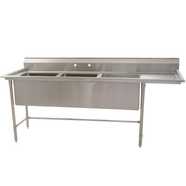 Eagle Group S14-20-3-24-SL Three 20" x 20" Bowl Stainless Steel Fabricated Compartment Sink with One 24" Drainboard - Right Drainboard