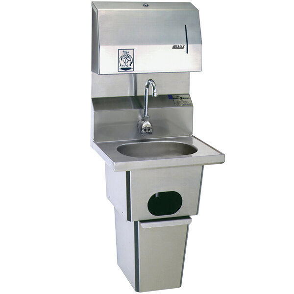 Eagle Group HSA-10-FDPEE-B-T-MG MicroGard Hand Sink with Gooseneck Faucet, Towel Dispenser, Electronic Soap Dispenser, Waste Receptacle, Skirt, and Basket Drain