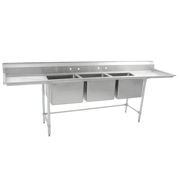 Eagle Group S16-28-3-18 Three 28" x 20" Bowl Stainless Steel Fabricated Compartment Sink with Two 18" Drainboards