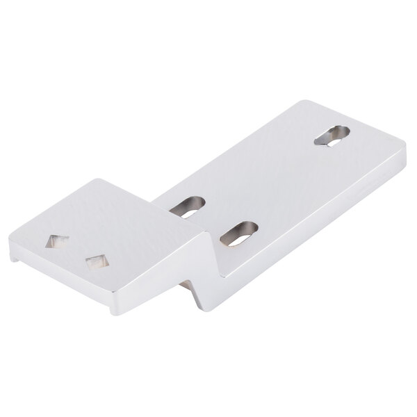 A silver metal Avantco middle hinge bracket with two holes.