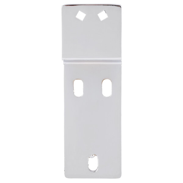 A white metal Avantco middle hinge bracket with holes on the side.