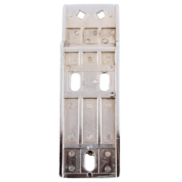 An Avantco metal middle hinge bracket with two holes.