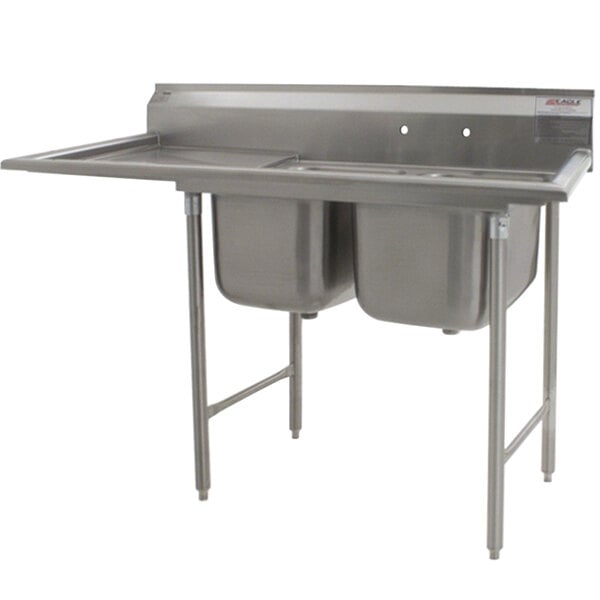Eagle Group 314-24-2-18 72 3/4" x 31 3/4" Two Bowl Stainless Steel Commercial Compartment Sink with Drainboard