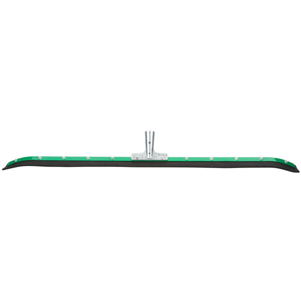 A green and black Unger curved floor squeegee with a metal handle.
