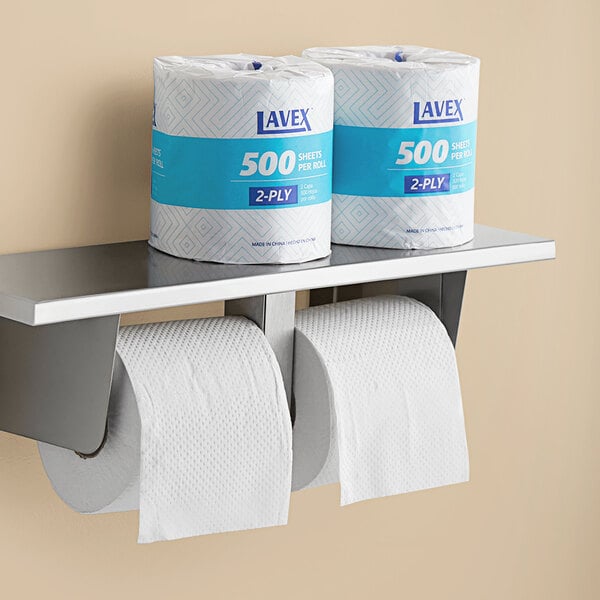 Lavex 3 1/2" x 4 1/4"Individually-Wrapped 2-Ply Standard 500 Sheet Toilet Paper Roll - 96/Case