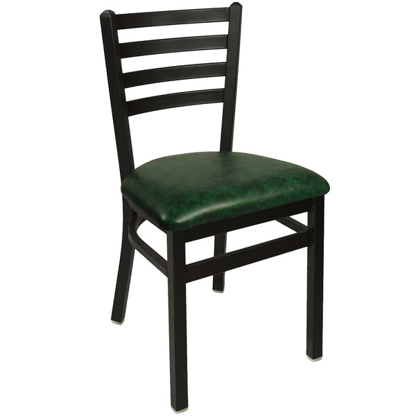 BFM Seating Lima Sand Black Steel Side Chair with 2" Green Vinyl Seat