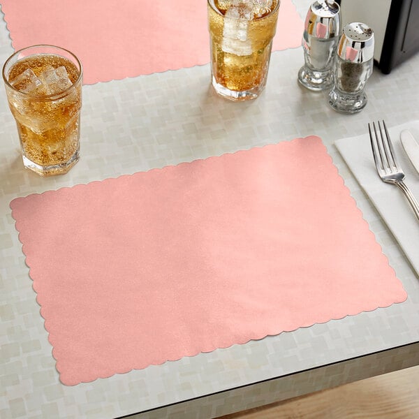Choice 10" x 14" Dusty Rose Colored Paper Placemat with Scalloped Edge - 1000/Case