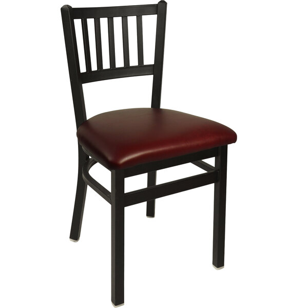 BFM Seating Troy Sand Black Steel Side Chair with 2" Burgundy Vinyl Seat