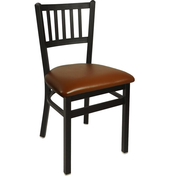 BFM Seating 2090CLBV-SB Troy Sand Black Steel Side Chair with 2" Light Brown Vinyl Seat