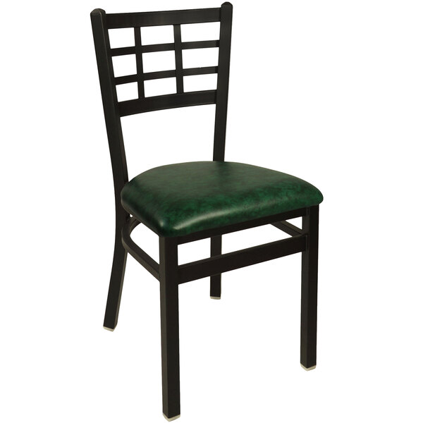 BFM Seating 2163CGNV-SB Marietta Sand Black Steel Side Chair with 2" Green Vinyl Seat