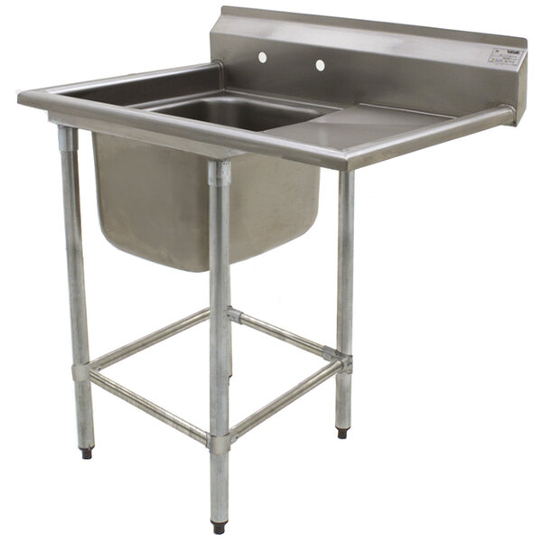 A stainless steel Eagle Group commercial compartment sink with a right drainboard.