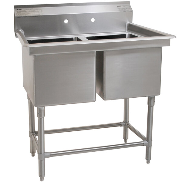 An Eagle Group stainless steel commercial 2 compartment sink with two 20" x 18" bowls.