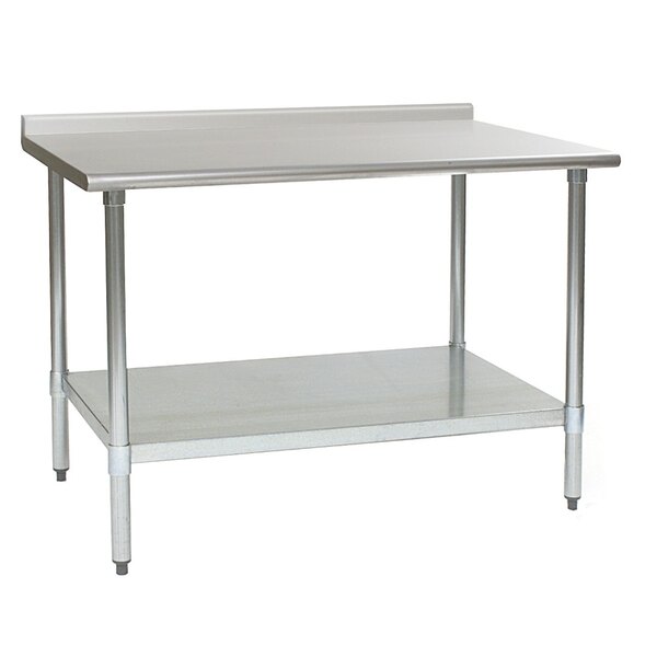 A metal Eagle Group stainless steel work table with undershelf.