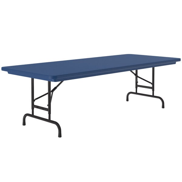 Correll Adjustable Height Folding Table, 30" x 72" Plastic, Blue - Standard Legs - R-Series