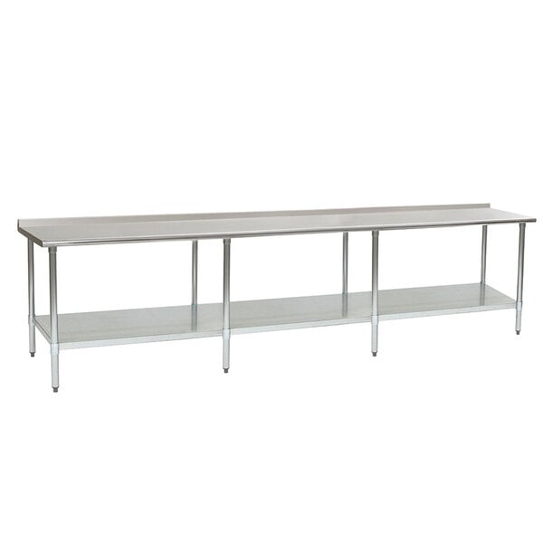 Eagle Group UT30144B 30" x 144" Stainless Steel Work Table with Undershelf and 1 1/2" Backsplash
