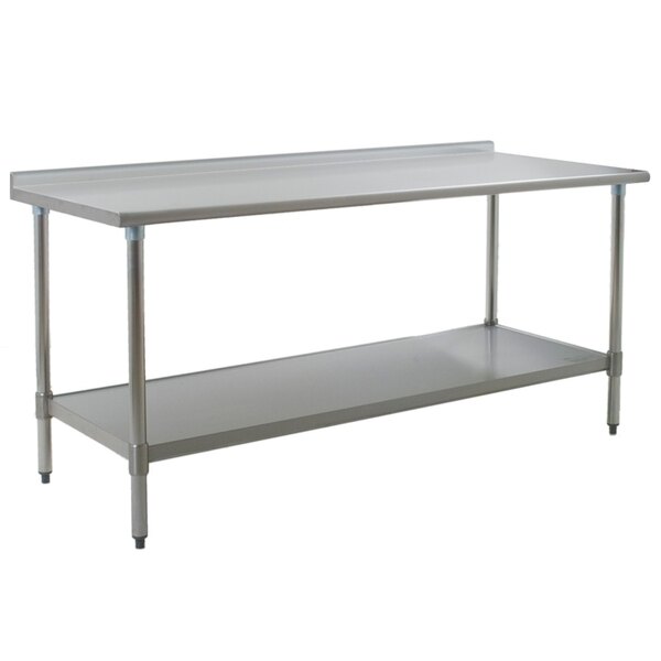 Eagle Group UT3672SE 36" x 72" Stainless Steel Work Table with Undershelf and 1 1/2" Backsplash