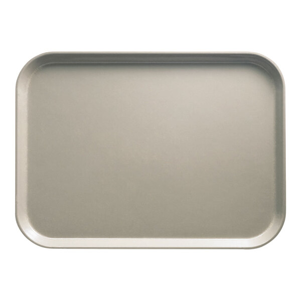 A rectangular gray Cambro cafeteria tray with a white surface.