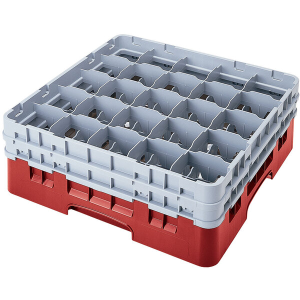 Cambro 25S958163 Camrack Customizable 10 1/8" High Customizable Red 25 Compartment Glass Rack