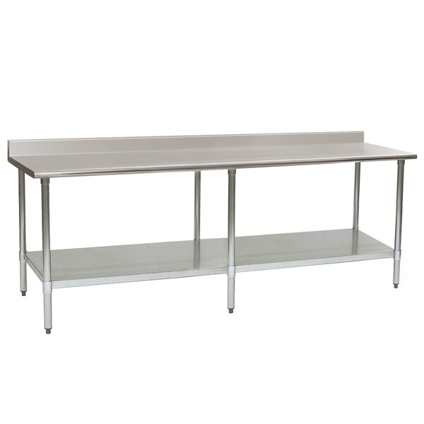 Eagle Group UT3096SEB 30" x 96" Stainless Steel Work Table with Undershelf and 1 1/2" Backsplash