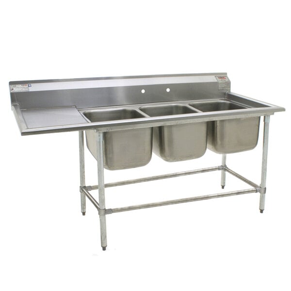 Eagle Group FN2060-3-24-14/3 Three 20" x 20" Bowl Stainless Steel Spec-Master Commercial Compartment Sink with 24" Drainboard