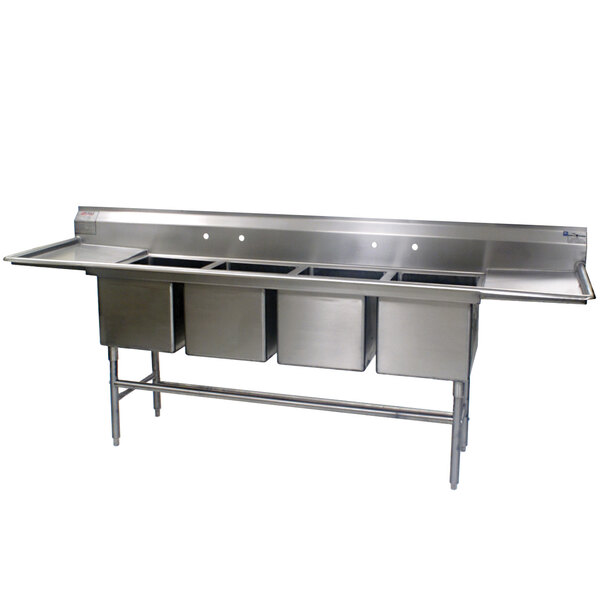 Eagle Group FN2064-4-18-14/3 Four 20" x 16" Bowl Stainless Steel Spec-Master Commercial Compartment Sink with Two 18" Drainboards
