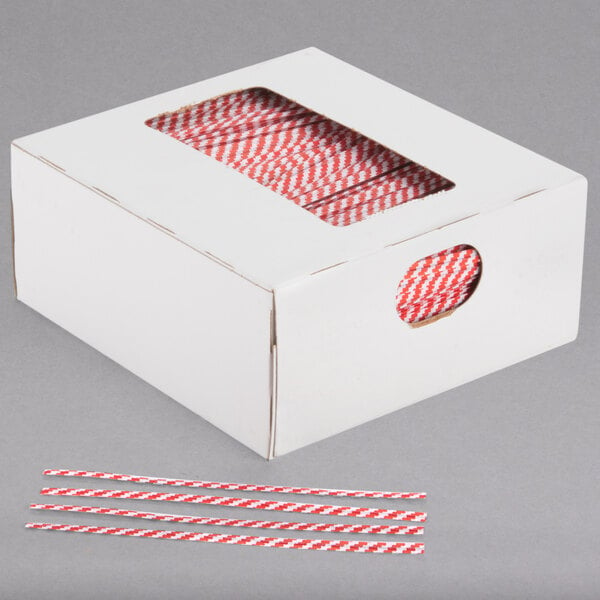 Bedford Industries Inc. 4" Red Stripe Laminated Bag Twist Ties - 2000/Box