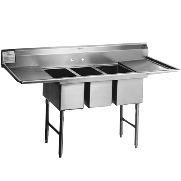 Eagle Group SFN3242-3-14/3 Three 32" x 14" Sideways Bowl Stainless Steel Spec-Master Commercial Compartment Sink