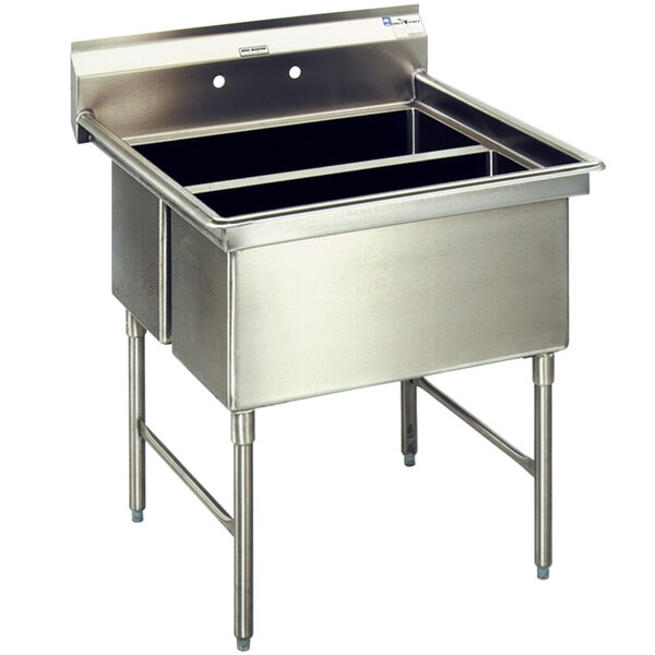 A stainless steel Eagle Group two compartment sink with a left drainboard.