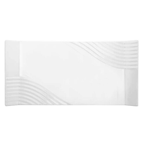 A white rectangular melamine platter with wavy lines.