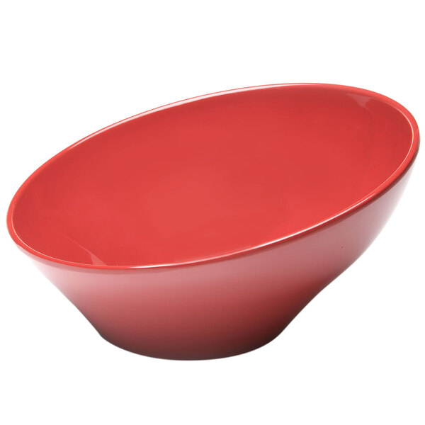 A cranberry red melamine bowl.