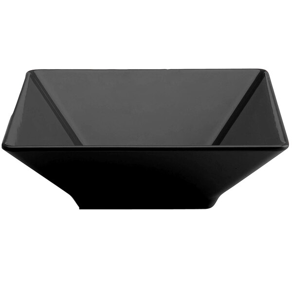 A black square Elite Global Solutions melamine bowl.
