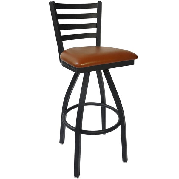 BFM Seating 2160SLBV-SB Lima Sand Black Steel Bar Height Chair with 2" Light Brown Vinyl Swivel Seat