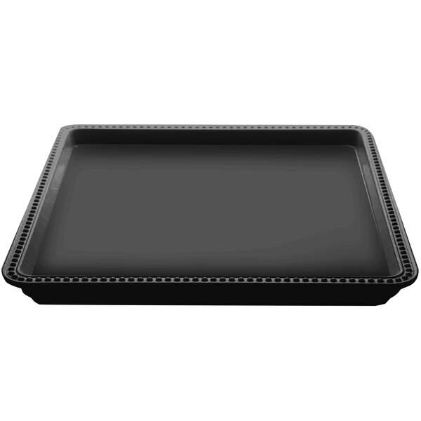 A black square melamine tray with a black border.