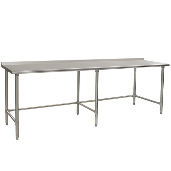Eagle Group UT36120STEB 36" x 120" Open Base Stainless Steel Commercial Work Table with 1 1/2" Backsplash