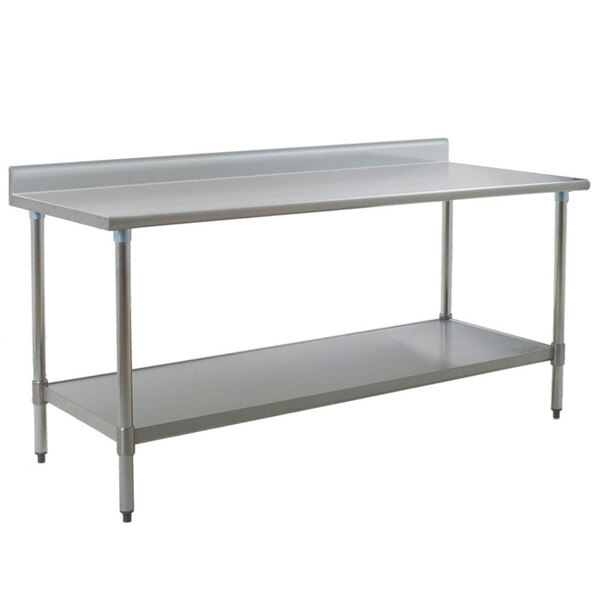 Eagle Group T3696EB-BS 36" x 96" Stainless Steel Work Table with Adjustable Galvanized Undershelf and 4 1/2" Backsplash
