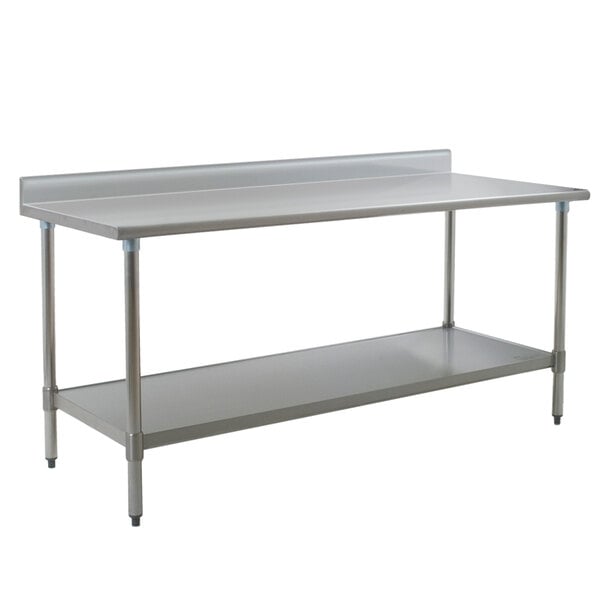 Eagle Group T3072E-BS 30" x 72" Stainless Steel Work Table with Galvanized Undershelf and 4 1/2" Backsplash